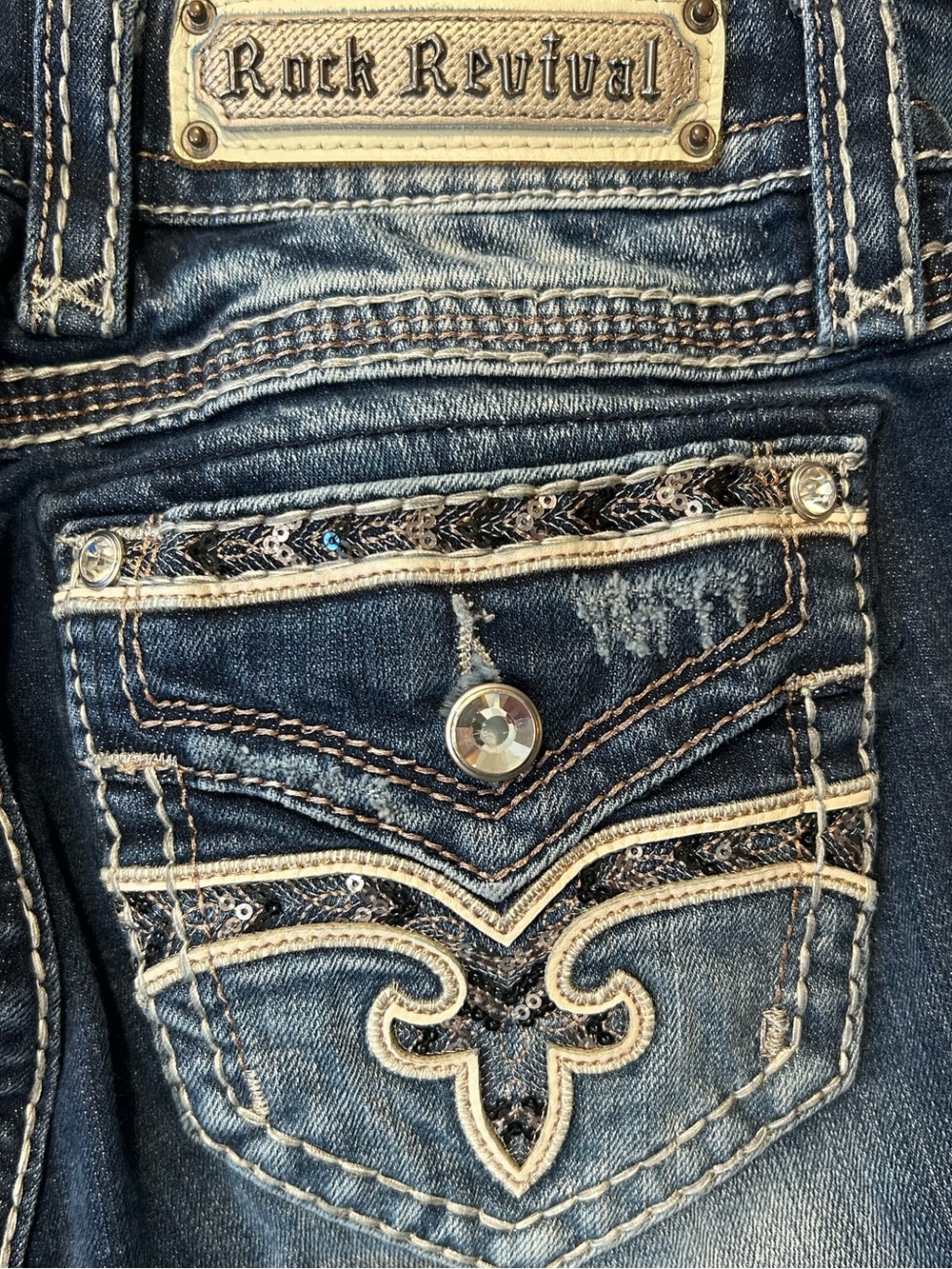 Rock Revival Shaina Bootcut Jean Embellished Flap Pocket Y2K Festival Cowgirl 28 - Picture 8 of 10